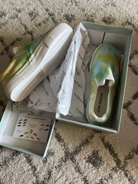 Jenn Ardor Green and Yellow Tie-Dye Slip-On Sneakers NIB